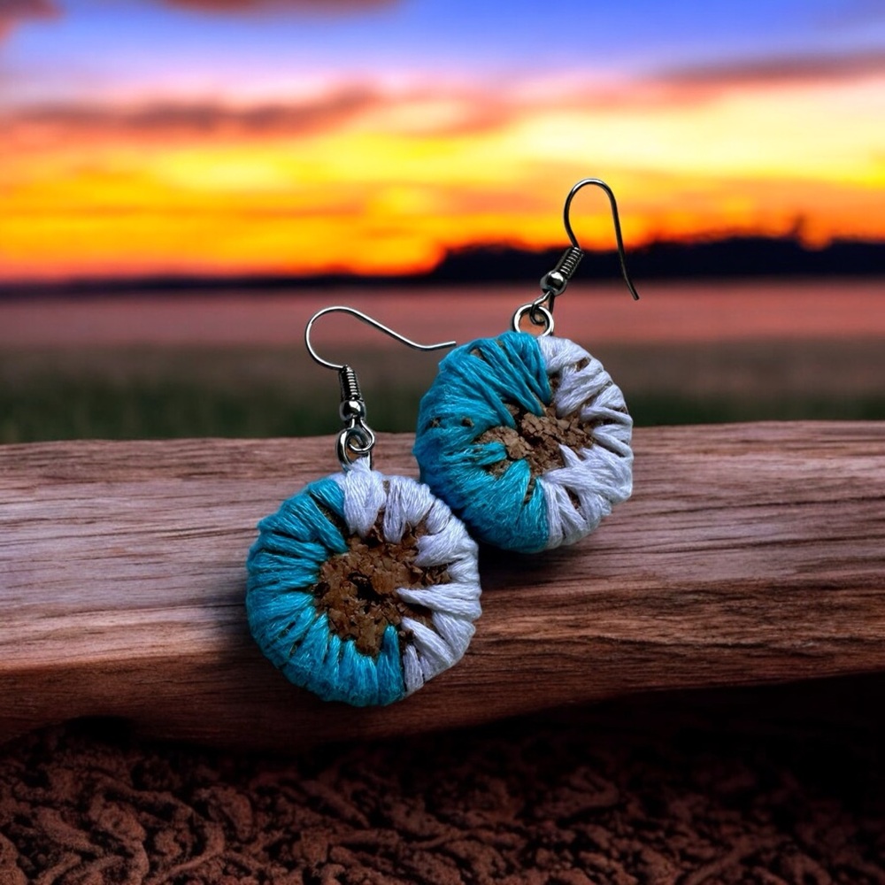 Hand stitched cork earrings